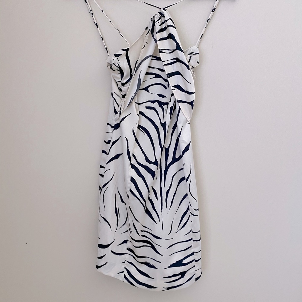 Zara | Zebra print satin mini dress; new, unworn